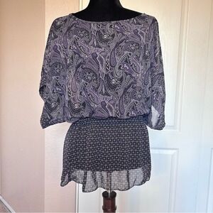 NWT Miley Cyrus Max Azria Purple and Black Sheer Blouse Size Large‎